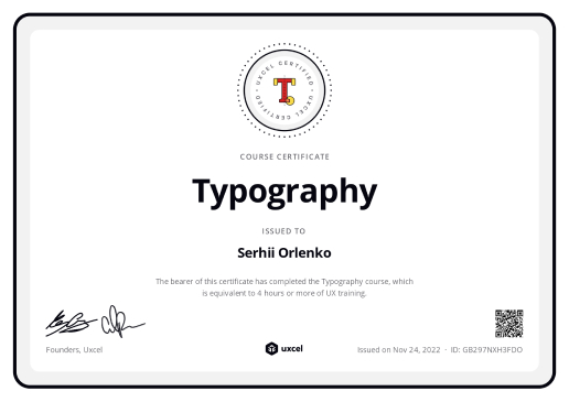 Typography certificate