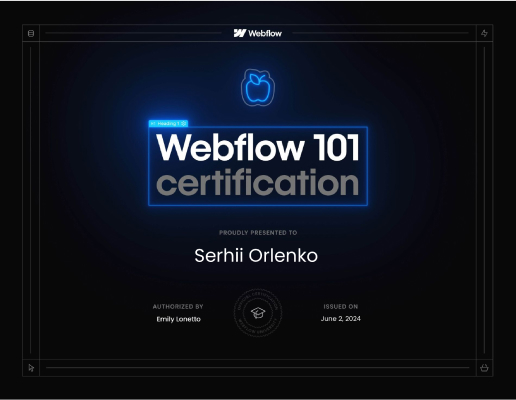 Webflow 101 certificate